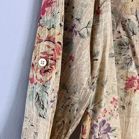 Vintage Joa Women Long Sleeve Semi Sheer Embroidered Floral Blouse SMALL Tan Red - Picture 6 of 12